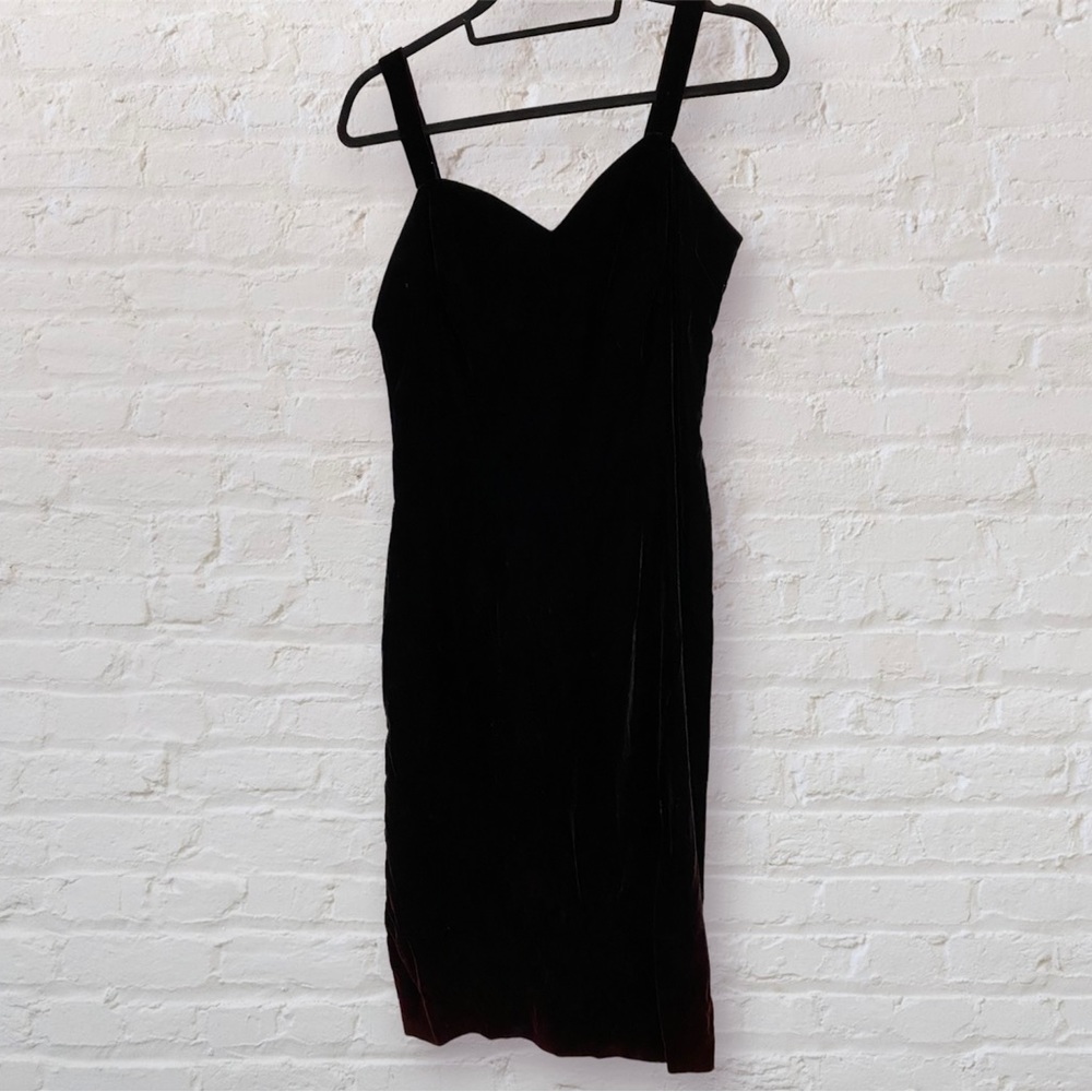 VTG 80s Velvet Black/Burgundy Tight Bodycon Dress by Niki Originals